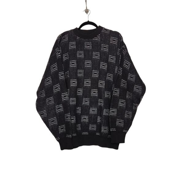 Vintage Crewneck Sweater Black White Art Abstract Geometric Grandpa Shirt VTG - Picture 1 of 5